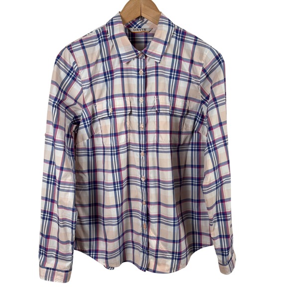 Orvis Tops - Orvis Plaid Long-Sleeve Button-Up Hiking Fishing Travel Shirt Womens M Pink Blue